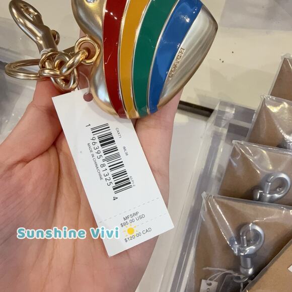 NWT Coach Rainbow Heart Brass Enamel Bag Charm Keychain Fob with Pouch CAX71 - Picture 3 of 6